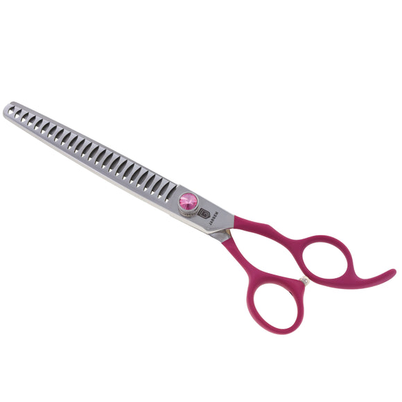 Jargem Fuchsia Chunkers 7.5" – Single-Sided Thinning Shears with Satin Handle and Decorative Screw, 24 Teeth