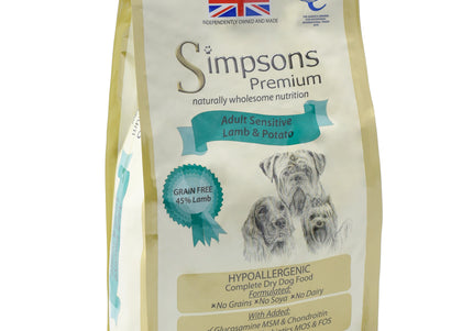 Simpsons Premium Adult Sensitive Lamb and Potato Dog Food – Hypoallergenic Recipe, 12kg Bag