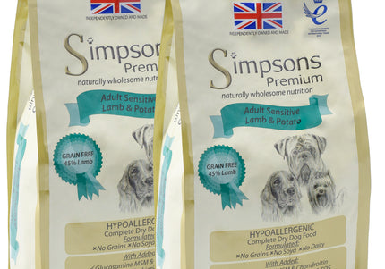 Simpsons Premium Adult Sensitive Lamb & Potato Dog Food – Hypoallergenic Formula, 2 x 12kg Bags