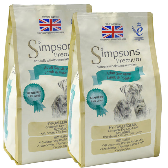 Simpsons Premium Adult Sensitive Lamb & Potato Dog Food – Hypoallergenic Formula, 2 x 12kg Bags