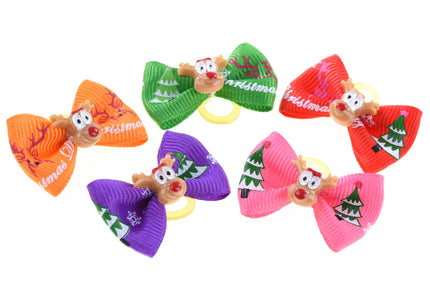 Blovi Christmas Reindeer Grooming Bows – Festive Elastic Band Set, 25 Pieces
