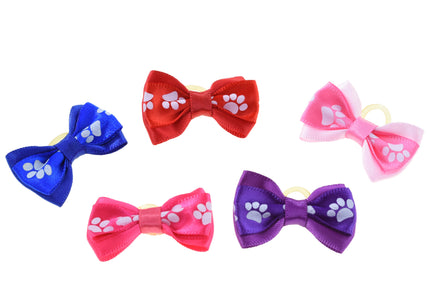 Blovi Paws Double Grooming Bows – Colorful Elastic Set with Paw Print Design, 25 Pack