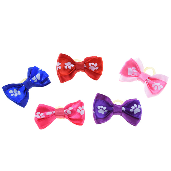 Blovi Paws Double Grooming Bows – Colorful Elastic Set with Paw Print Design, 25 Pack