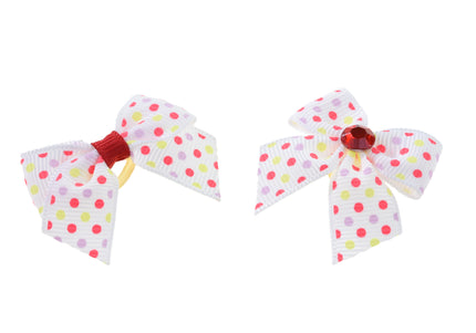Blovi Polka Dot Grooming Bows – White Elastic Set, 25 Pieces, Decorative and Secure