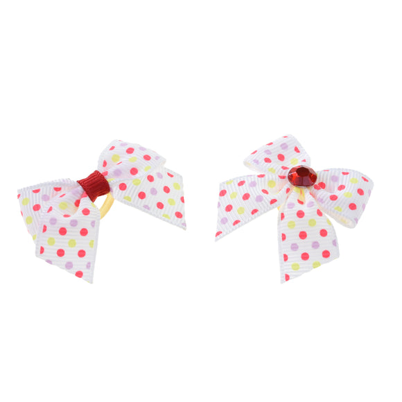 Blovi Polka Dot Grooming Bows – White Elastic Set, 25 Pieces, Decorative and Secure