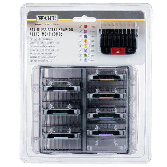 Wahl Stainless Steel Snap-On Blade Attachments Set – 8 Durable Color-Coded Guides