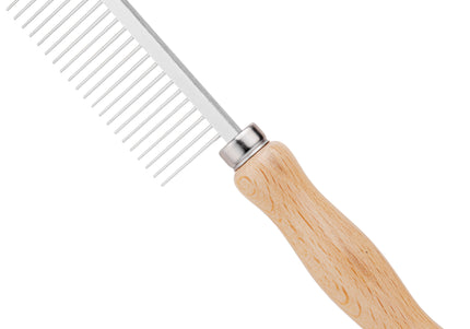 HPP Wide Gap Grooming Comb – Wooden Handle, Gentle Detangling Tool