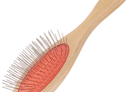 Mars Professional Grooming Brush – Solid Metal Pin Brush with Wooden Handle, Large Size