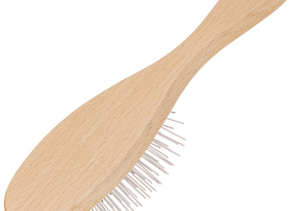 Mars Professional Grooming Brush – Solid Metal Pin Brush with Wooden Handle, Large Size
