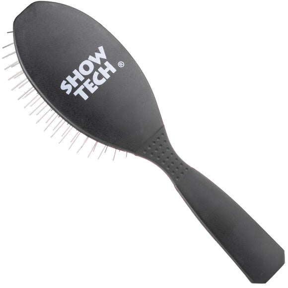 Show Tech Ultra-Pro Black Long Pin Brush – Large Medium-Hard Grooming Brush with Long Metal Pins