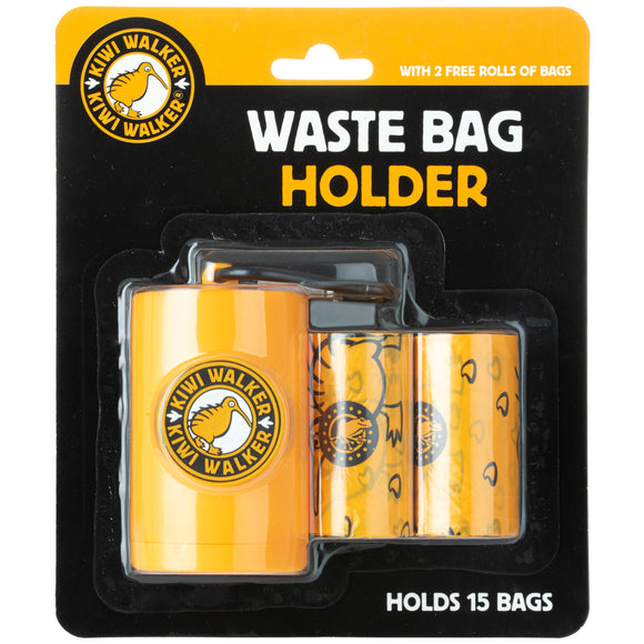Kiwi Walker Waste Bag Holder – Compact Dispenser with Two Rolls, Durable Orange Design