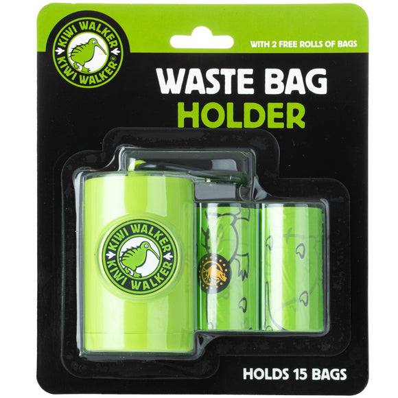 Kiwi Walker Waste Bag Holder – Compact Dispenser with Two Rolls, Durable Orange Design