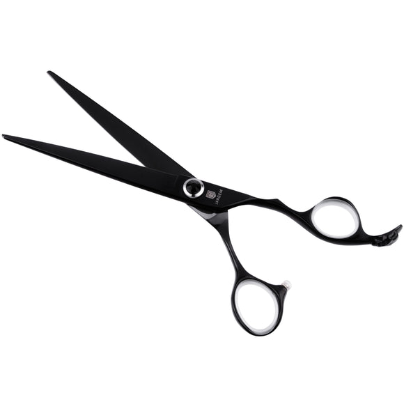 Jargem Black Skull Scissors 7" – Straight Grooming Shears with Black Coating and Decorative Handle