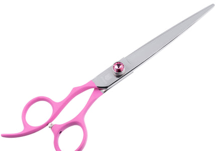 Jargem Pink Lefty Grooming Scissors 7" – Straight, Left-Handed, Ergonomic Handle Design