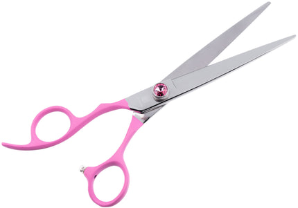 Jargem Pink Lefty Grooming Scissors 7" – Straight, Left-Handed, Ergonomic Handle Design