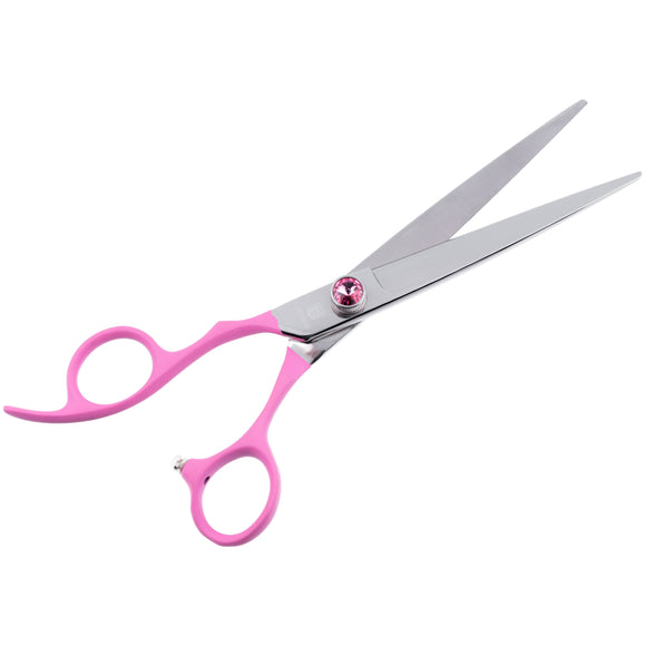 Jargem Pink Lefty Grooming Scissors 7" – Straight, Left-Handed, Ergonomic Handle Design