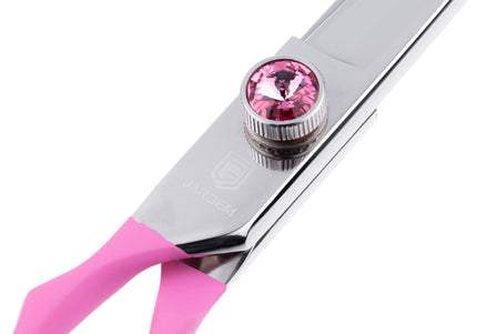 Jargem Pink Lefty Grooming Scissors 7" – Straight, Left-Handed, Ergonomic Handle Design