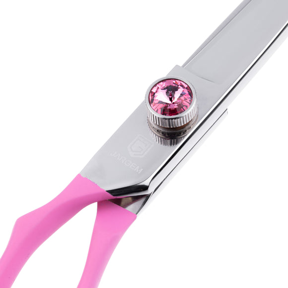 Jargem Pink Lefty Grooming Scissors 7" – Straight, Left-Handed, Ergonomic Handle Design