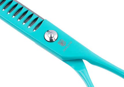 Jargem Grooming Cyan Chunkers 7.5" – Single-Sided Thinning Shears with Turquoise Coating, 24 Teeth
