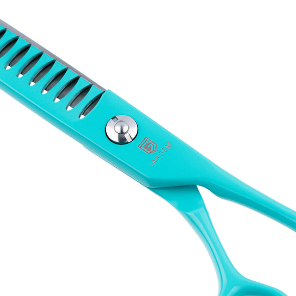Jargem Grooming Cyan Chunkers 7.5" – Single-Sided Thinning Shears with Turquoise Coating, 24 Teeth