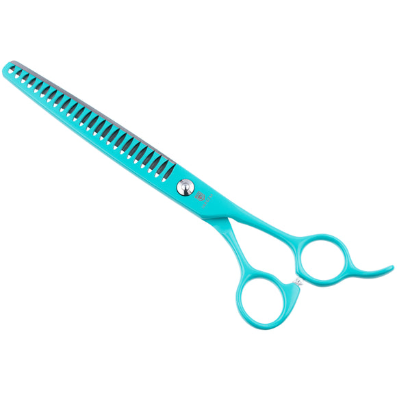 Jargem Grooming Cyan Chunkers 7.5" – Single-Sided Thinning Shears with Turquoise Coating, 24 Teeth