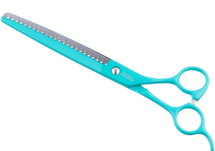 Jargem Grooming Cyan Chunkers 7.5" – Single-Sided Thinning Shears with Turquoise Coating, 24 Teeth