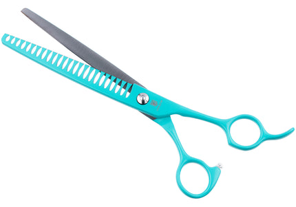 Jargem Grooming Cyan Chunkers 7.5" – Single-Sided Thinning Shears with Turquoise Coating, 24 Teeth