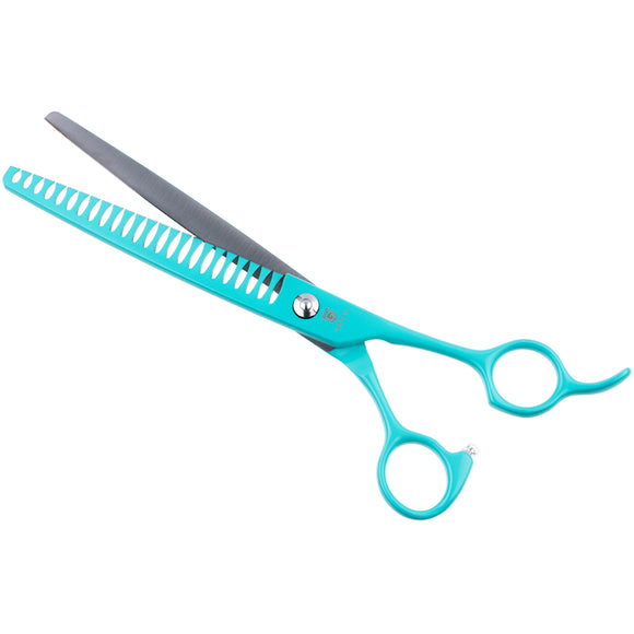 Jargem Grooming Cyan Chunkers 7.5" – Single-Sided Thinning Shears with Turquoise Coating, 24 Teeth