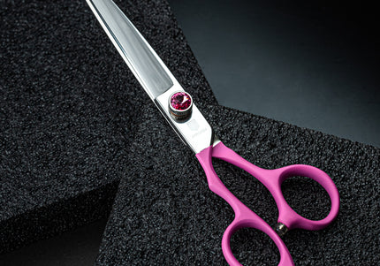 Jargem Pink Lefty Grooming Scissors 7" – Straight, Left-Handed, Ergonomic Handle Design