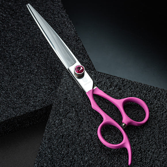 Jargem Pink Lefty Grooming Scissors 7" – Straight, Left-Handed, Ergonomic Handle Design