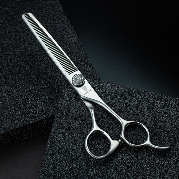 Jargem Mat Brilliant Blenders 6.5" – Elegant Single-Sided Thinning Shears, Decorative Diamond Screw, 45 Teeth