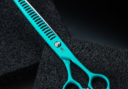 Jargem Grooming Cyan Chunkers 7.5" – Single-Sided Thinning Shears with Turquoise Coating, 24 Teeth