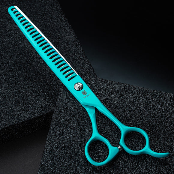 Jargem Grooming Cyan Chunkers 7.5" – Single-Sided Thinning Shears with Turquoise Coating, 24 Teeth