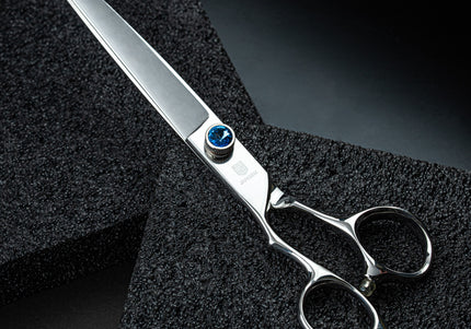 Jargem Lefty Straight Scissors 7.5in – Left-Handed Grooming Shears with Diamond Accent, Precision Cut
