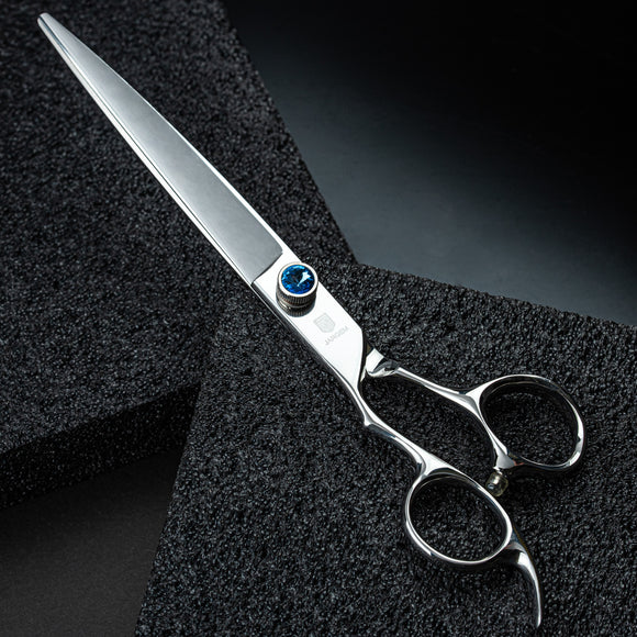 Jargem Lefty Straight Scissors 7.5in – Left-Handed Grooming Shears with Diamond Accent, Precision Cut