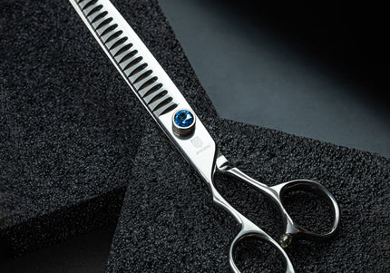 Jargem Lefty Grooming Chunkers 7.5 Inch – Single-Sided 24-Tooth Thinning Shears, Ergonomic Design