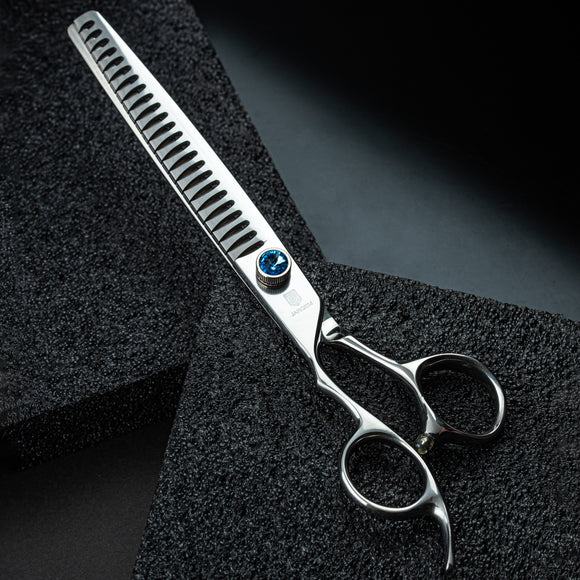 Jargem Lefty Grooming Chunkers 7.5 Inch – Single-Sided 24-Tooth Thinning Shears, Ergonomic Design