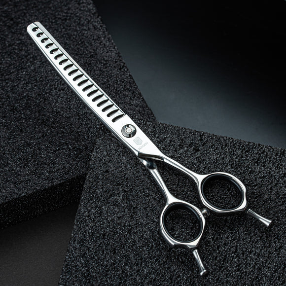 Jargem Curved Chunkers 6.5" – Professional 18-Tooth Single-Sided Thinning Shears, Precision Cut