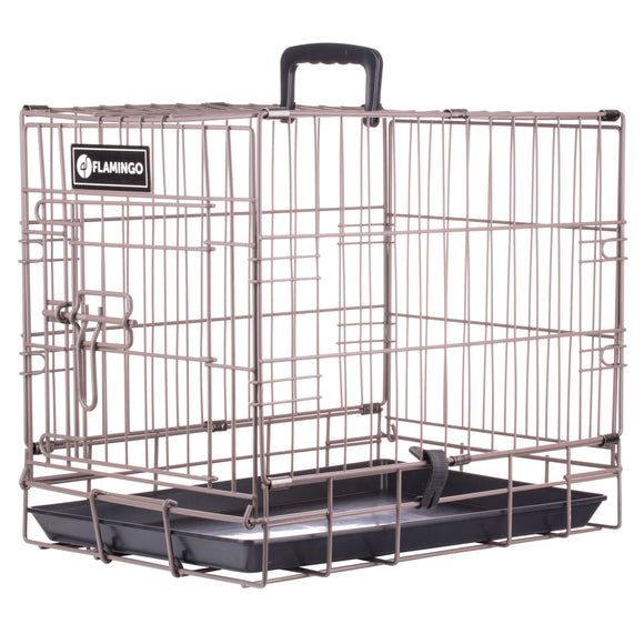 Flamingo Ebo Taupe Metal Dog Cage XS – Compact Durable Crate with Secure Latch