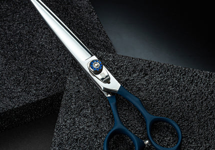 Jargem Straight Grooming Scissors – 7.5" Navy Blue, Soft Ergonomic Handle for Precision