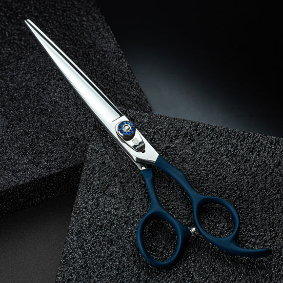 Jargem Straight Grooming Scissors – 7.5" Navy Blue, Soft Ergonomic Handle for Precision