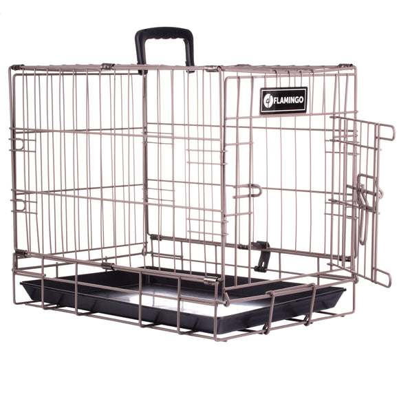 Flamingo Ebo Taupe Metal Dog Cage XS – Compact Durable Crate with Secure Latch