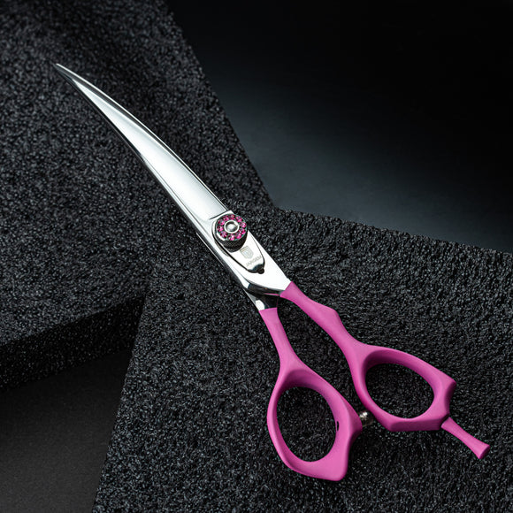 Jargem Pink Curved Grooming Scissors – 8 Inch Blade with Soft Ergonomic Handle