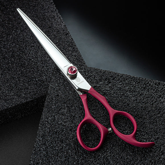 Jargem Fuchsia Straight Grooming Scissors – 7.5in Soft Ergonomic Handle, Precision Cutting