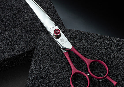 Jargem Fuchsia Curved Grooming Scissors – 7 Inch, Decorative Screw, Precision Styling