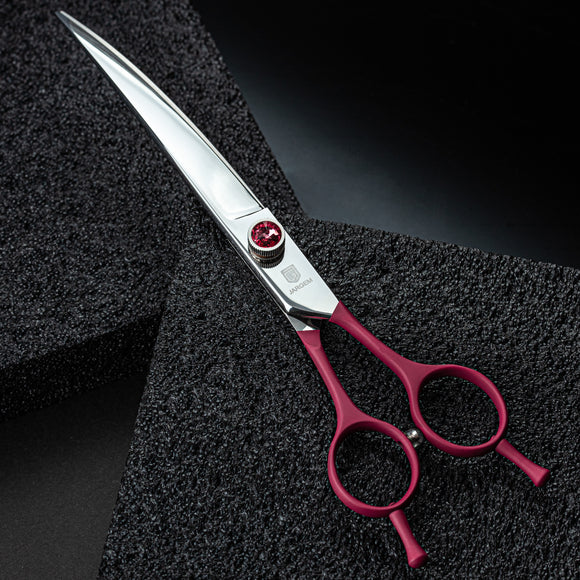 Jargem Fuchsia Curved Grooming Scissors – 7 Inch, Decorative Screw, Precision Styling