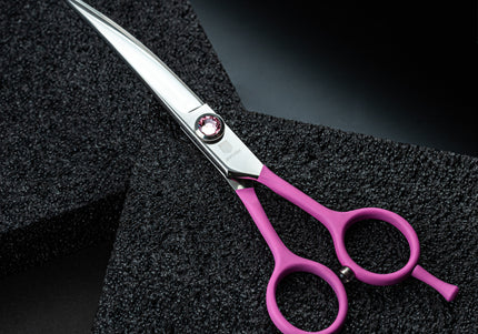 Jargem Pink Curved Grooming Scissors 6 Inch – Decorative Screw, Precision Cutting