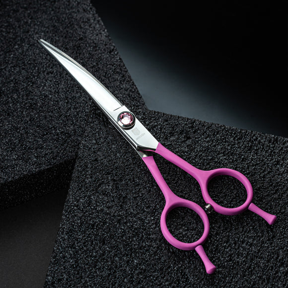 Jargem Pink Curved Grooming Scissors 6 Inch – Decorative Screw, Precision Cutting