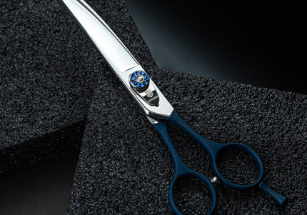 Jargem Blue Curved Grooming Scissors – 7.5in Precision Shears with Decorative Screw