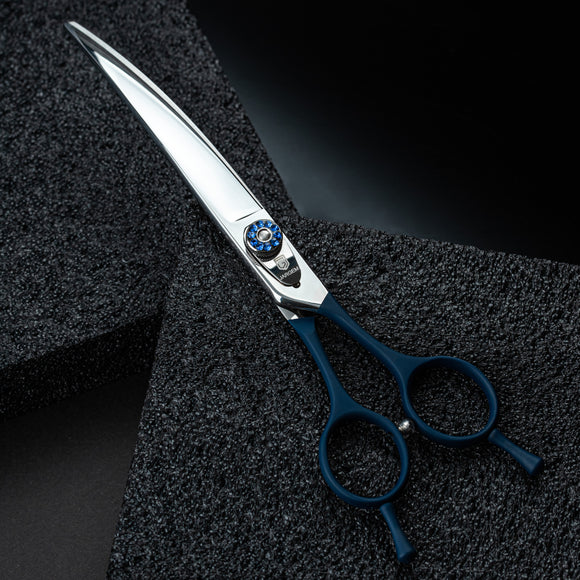 Jargem Blue Curved Grooming Scissors – 7.5in Precision Shears with Decorative Screw